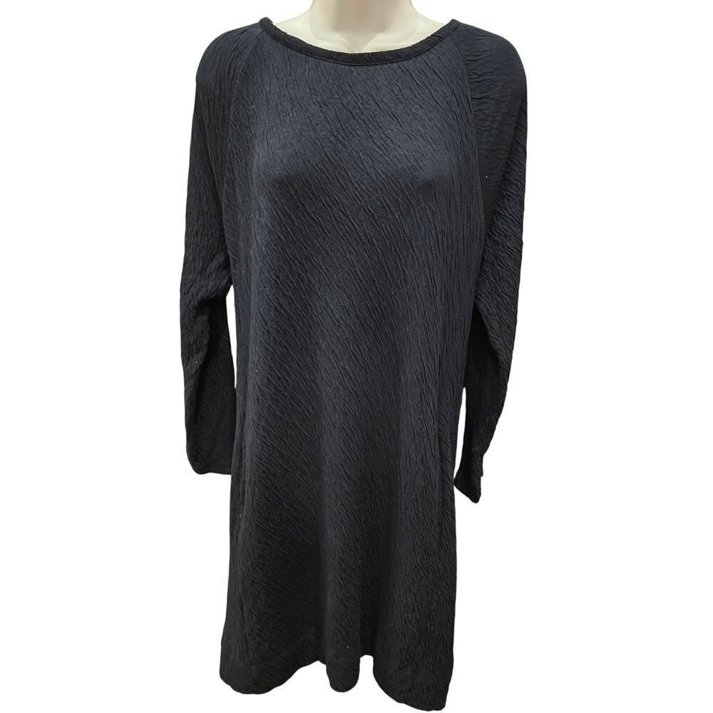 Pure jill S black long sleeve textured pocket tunic dress EUC minimalist soft